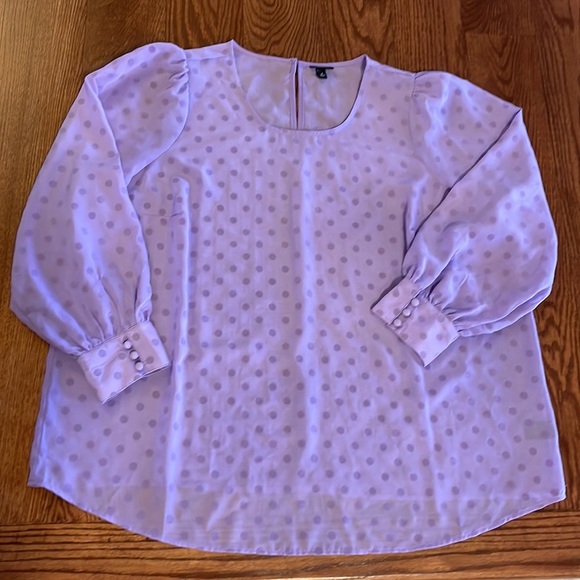 TORRID chiffon chip DOT blouse top puff long sleeve cuffed semisheer lilac  2X - Picture 11 of 12